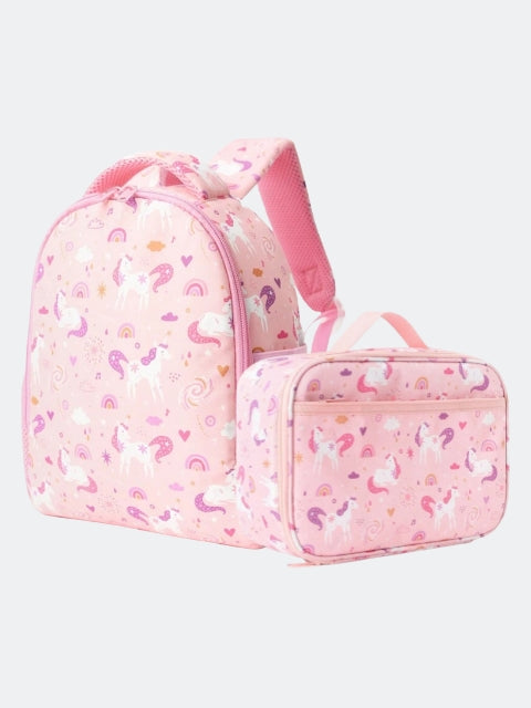 Girls Matching Cute Pink Unicorn Lunch Backpack & Lunch Bag