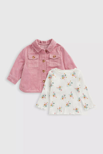 Pink Cord Shacket and T-Shirt Set